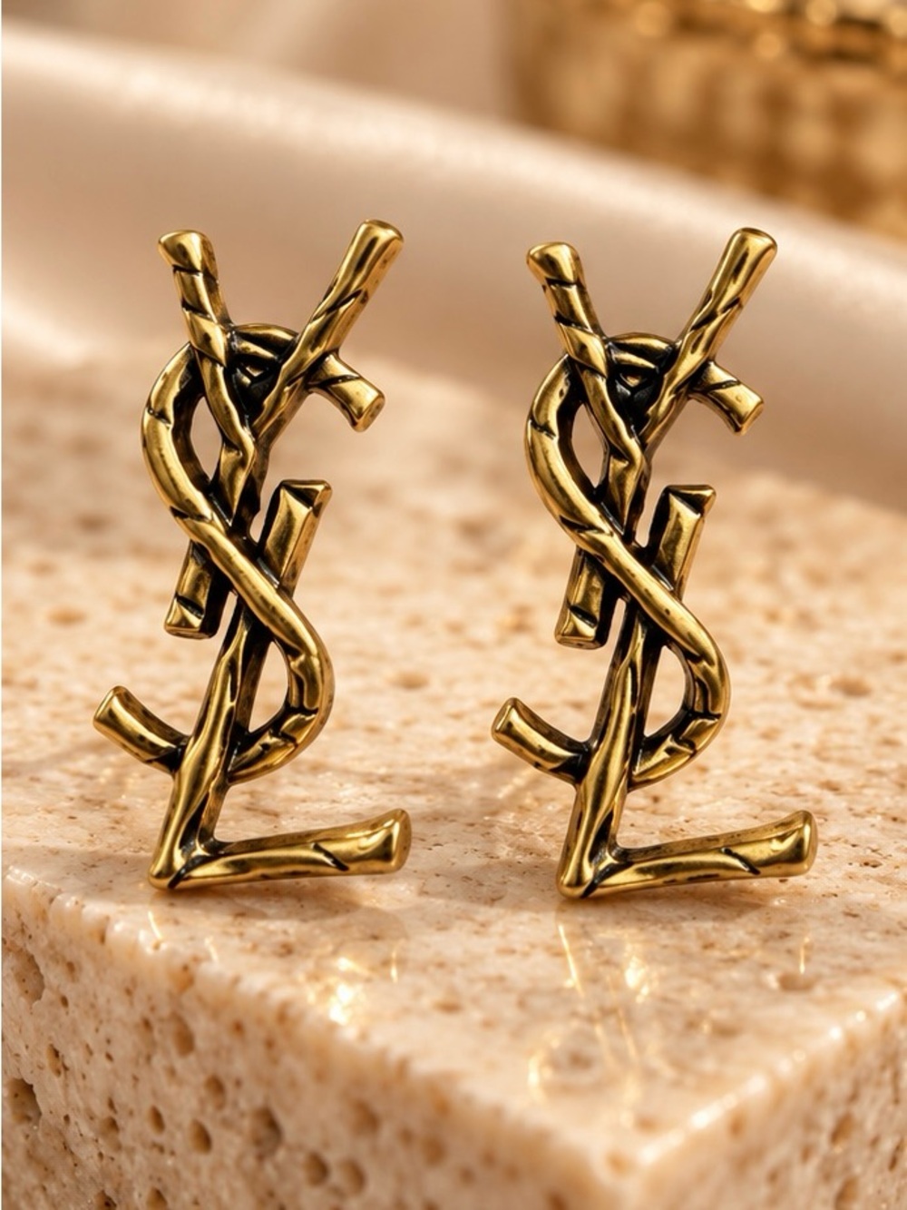 Gold Tone Monogram Statement Earrings Designer Inspired Drop Earrings
